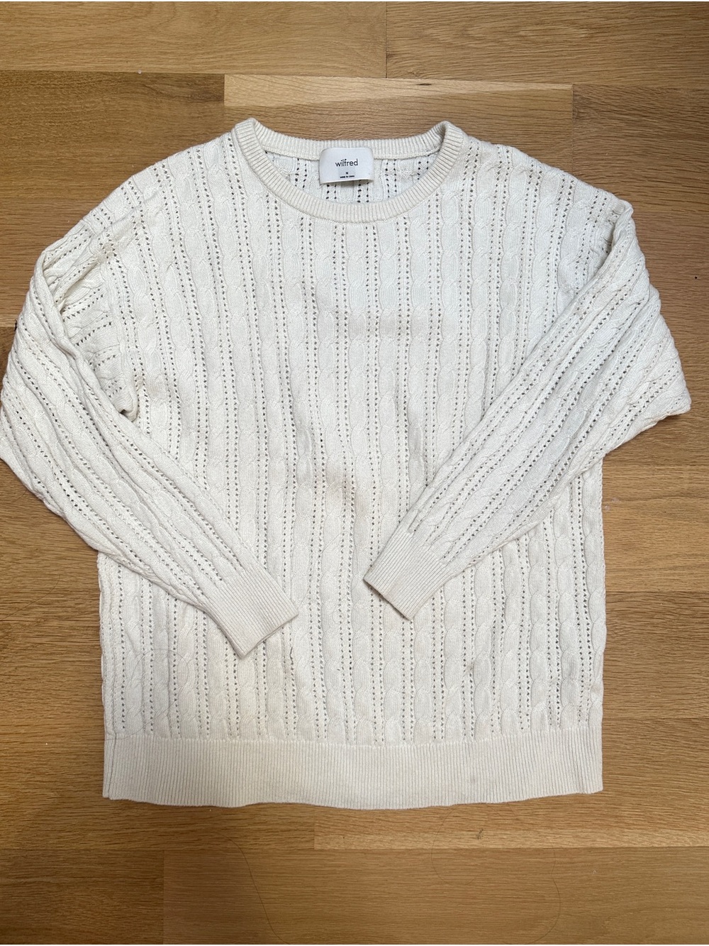 ARITZIA Wilfred Cream Cabled Crewneck Sweater